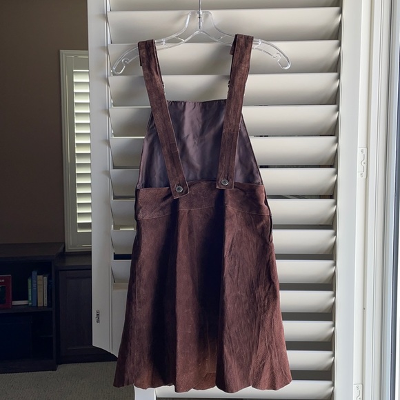 Vintage. Real suede leather mini overalls dress - Picture 2 of 9